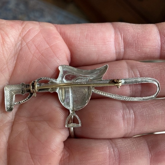 VINTAGE Sterling Silver Saddle Whip Brooch Pin - Picture 7 of 12